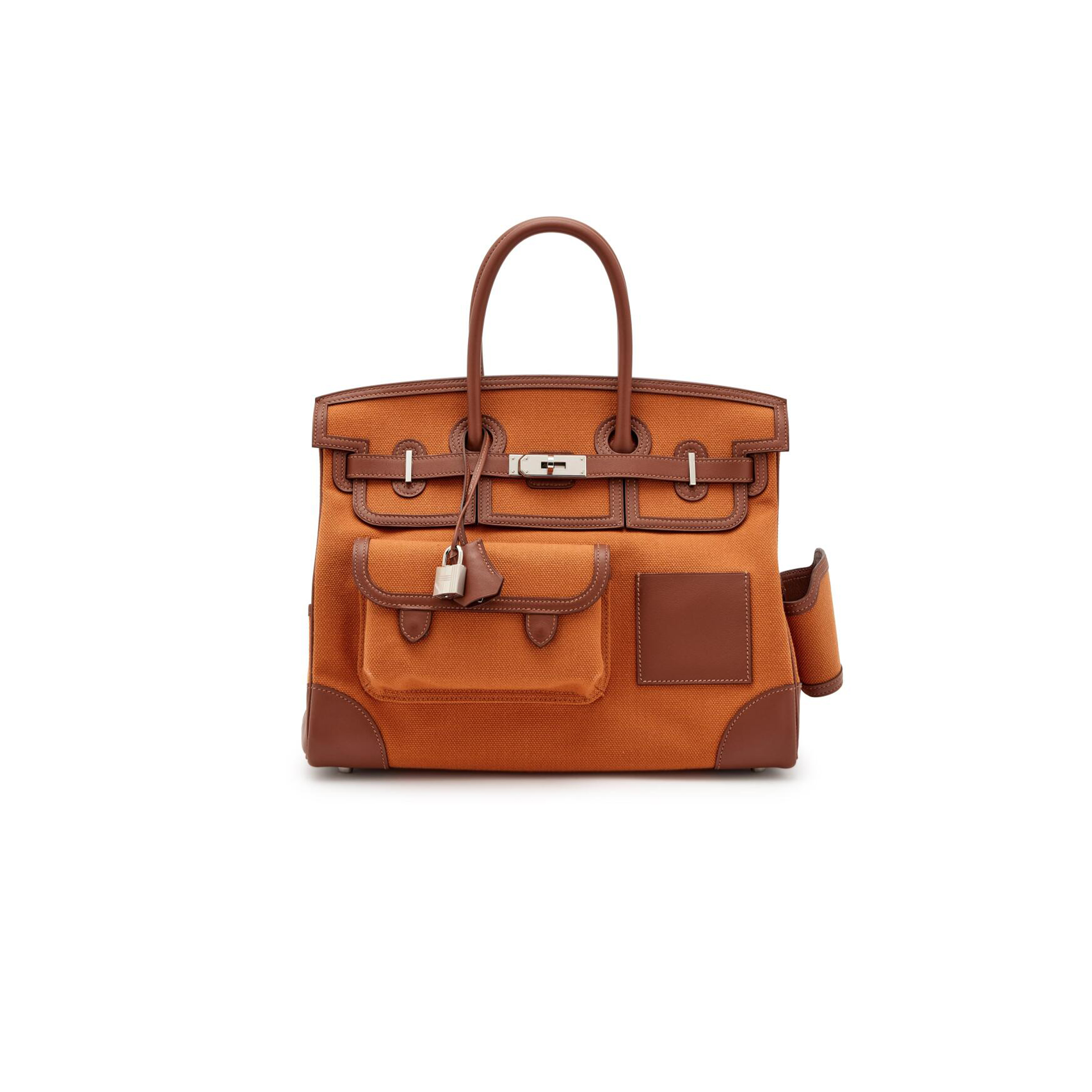 HERMES MASTER BIRKIN 35 CANVAS AND SWIFT LEATHER ORANGE SILVER BUCKLE H079238CKA2 (35*25*18cm)